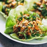 Peanut Chicken Lettuce Wraps with Garlic Ginger Sauce