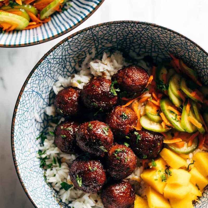A picture of Sticky Ginger Rice Bowls with Pickled Veg and Mango